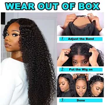 BLY Curly Glueless Wear and Go Pre Cut Lace Front Wigs Human Hair Pre Plucked Ready to Wear Wig for ...
