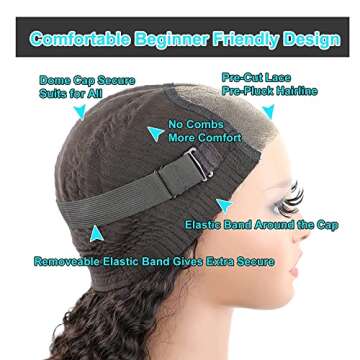 BLY Curly Glueless Wear and Go Pre Cut Lace Front Wigs Human Hair Pre Plucked Ready to Wear Wig for Women Afro Kinky Curly Black Color Hair Wig with Elastic Band 28 Inch