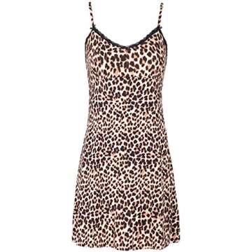 SofiePJ Women's Drawstring Waist Comfortable Robe Cozy Belt Loops Printed Chemise 2 Piece Sleepwear Set Baby Doll Bed Sleep Relax Lounge summer Party Travel Brown Leopard L