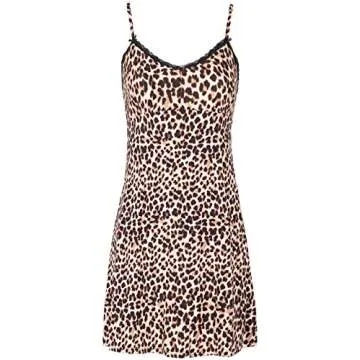 SofiePJ Women's Drawstring Waist Comfortable Robe Cozy Belt Loops Printed Chemise 2 Piece Sleepwear Set Baby Doll Bed Sleep Relax Lounge summer Party Travel Brown Leopard L