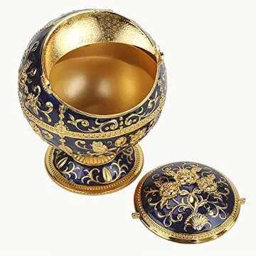 Windproof Ashtray with Lids Metal Portable Cigarette Ashtray for Outdoors and Indoors Use, Hand Stamped Pattern Nice Gift for Men and Women (Navy Blue)