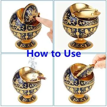 Windproof Ashtray with Lids Metal Portable Cigarette Ashtray for Outdoors and Indoors Use, Hand Stamped Pattern Nice Gift for Men and Women (Navy Blue)