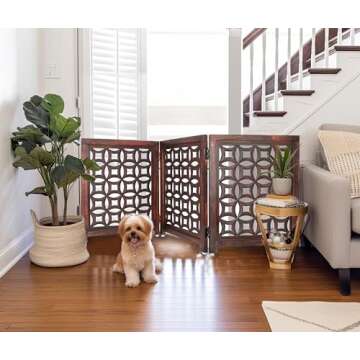 Wooden Foldable Pet Dog Safety Gate -3 Panels 20"Wx24"H- Hand Carved Solid Wood And MDF - Free Stand...
