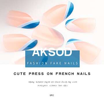 Aksod Glossy Oval Press on Nails Short Almond Fake Nails Pre Designed Cute V Shape French Nails Tips Full Cover Acrylic False Nails Sets for Women and Girls 24Pcs (C)