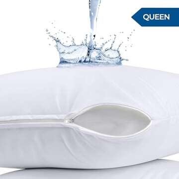 Utopia Bedding Waterproof Pillow Protectors Zippered (2 Pack, White) Queen Size, Zippered Pillowcase...