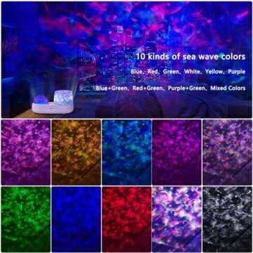 Ocean Wave & Light Projector - 10 Colors, 6 Film Sets, Timer & 360 Rotation for Kids & Girls, Room D...
