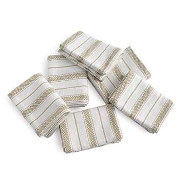 Casa De Lan Kitchen Towels Set – Pack of 6 (20’’ x 30’’) Extra Large Premium Cotton Dish Towels for Kitchen – Chain Stripe Towels – Highly Absorbent – 100% Cotton – with Hanging Loop – Beige
