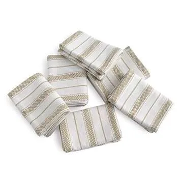 Casa De Lan Kitchen Towels Set – Pack of 6 (20’’ x 30’’) Extra Large Premium Cotton Dish Towels for Kitchen – Chain Stripe Towels – Highly Absorbent – 100% Cotton – with Hanging Loop – Beige