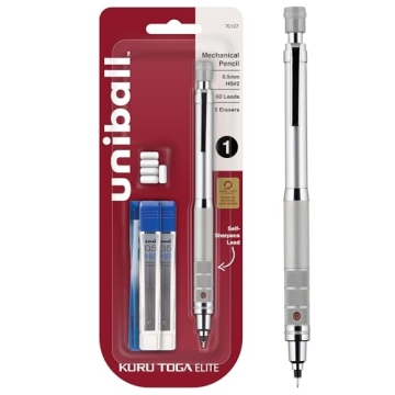 Uniball Kuru Toga Elite - Mechanical Pencil Starter Kit - Silver Barrel, 0.5mm Tip, 60 Lead Refills,...
