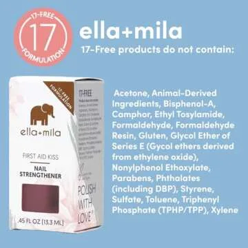 ella+mila "First Aid Kiss" Nail Strengthener and Growth treatment- Nail Repair Solution & Growth Treatment for Thin, Brittle & Damaged Nails - Nail Hardener with Vitamin E (0.45 fl oz)