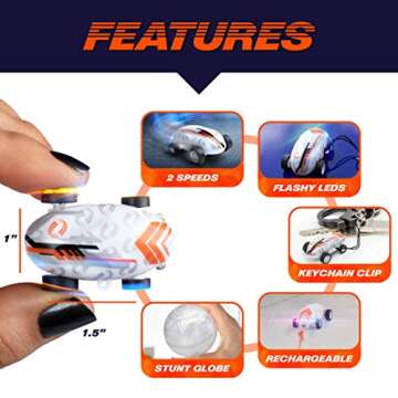 USA Toyz Whipz Micro Racers Toy Cars for Kids - Mini Keychain, Glow in The Dark LED Fast Pocket Race...