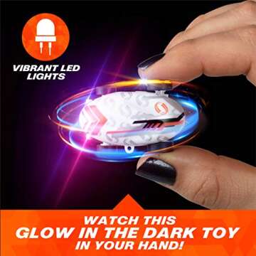 USA Toyz Whipz Micro Racers Toy Cars for Kids - Mini Keychain, Glow in The Dark LED Fast Pocket Racer Fidget Toy, Mini Car Spinner with Racing Stunt Ball, Keychain Clip, and USB Charger