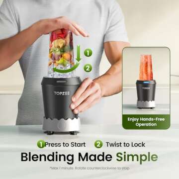 TOPZEE Personal Smoothie Blender - 1000W Single Serve Smoothie Maker with 24oz Portable Travel Cups, Ideal for Protein Shakes, Frozen Drinks, and Kitchen Use