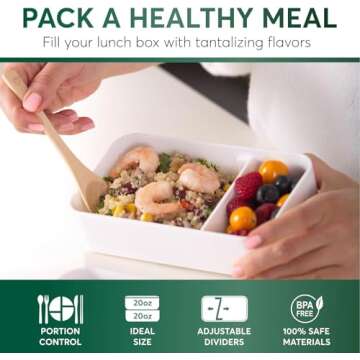 Umami Bento Box Adult All-In-1 w/4 Utensils, 2 Sauce Jars, 2 Dividers, Bamboo Lid, 100% Leakproof, Microwave & Dishwasher Safe Stackable Bento Lunch Box Containers for Men/Women, White Bamboo, 40 oz