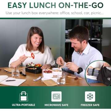 Umami Bento Box Adult All-In-1 w/4 Utensils, 2 Sauce Jars, 2 Dividers, Bamboo Lid, 100% Leakproof, Microwave & Dishwasher Safe Stackable Bento Lunch Box Containers for Men/Women, White Bamboo, 40 oz