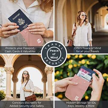 Hidden Bra Wallet - Travel Pouch and Secret Pocket for Passport, Money, Credit Cards - Undercover Stash for All Bra Sizes - Secure, Comfortable, Machine Washable - Pink