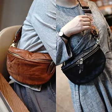 Fashion Leather Belt Bag for Women Trendy Crossbody Fanny Packs Designer Chest Bum Bag Waist Packs Sling Daypack Bag (Version 1-Black)