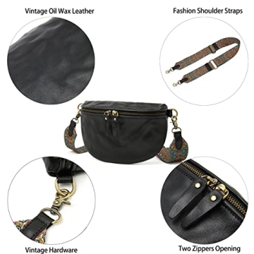 Fashion Leather Belt Bag for Women Trendy Crossbody Fanny Packs Designer Chest Bum Bag Waist Packs Sling Daypack Bag (Version 1-Black)