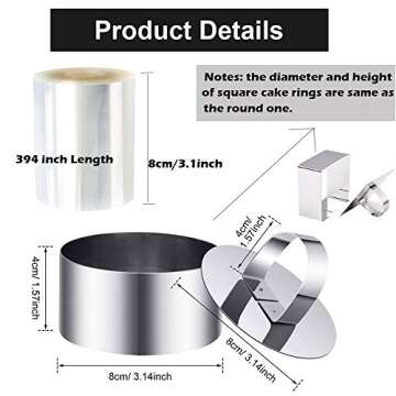 DATANYA 9Pack 3.15‘’ Food Rings Molds with 3 Inch Cake Collars Stainless Steel Cake Rings Round ...