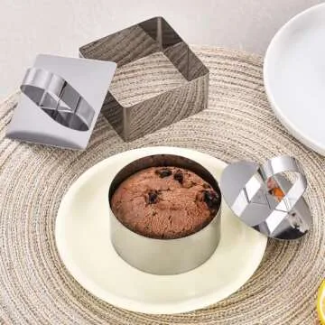 DATANYA 9Pack 3.15‘’ Food Rings Molds with 3 Inch Cake Collars Stainless Steel Cake Rings Round & Square Cooking Ring Molds with Pressers, Transparent Acetate Sheet Cake Rolls for Baking Pastry