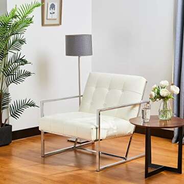 Glitzhome Mid Century Modern Accent Chair, Modern Living Room Chairs with Durable Metal Frame,PU Lea...