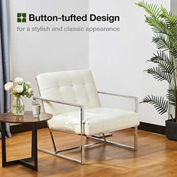 Glitzhome Mid Century Modern Accent Chair, Modern Living Room Chairs with Durable Metal Frame,PU Leather Cushioned, Reading Armchairs for Living Room, Bed Room, Home Office, Off White