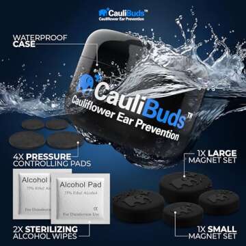 CauliBuds™ Cauliflower Ear Magnets - Premium Silicone Magnet Compression Kit for Cauliflower Ear Prevention & Treatment in BJJ, Wrestling, MMA, & Rugby - Minimize Ear Draining (Black)