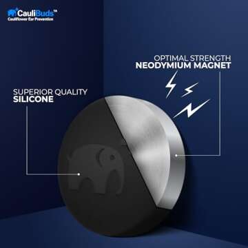 CauliBuds™ Cauliflower Ear Magnets - Premium Silicone Magnet Compression Kit for Cauliflower Ear Prevention & Treatment in BJJ, Wrestling, MMA, & Rugby - Minimize Ear Draining (Black)