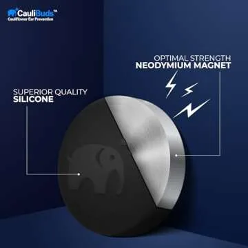 CauliBuds™ Cauliflower Ear Magnets - Premium Silicone Magnet Compression Kit for Cauliflower Ear Prevention & Treatment in BJJ, Wrestling, MMA, & Rugby - Minimize Ear Draining (Black)