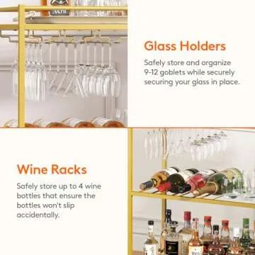 Stylish Lifewit Gold Bar Cart with Lockable Wheels