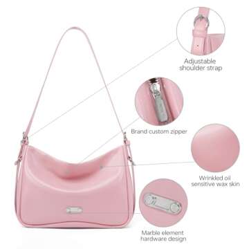 Pink Leather Shoulder Purse For Women: Crossbody Bags Small Handbags - Classic Everyday Tote Cute and Comfortable for Office and Shopping