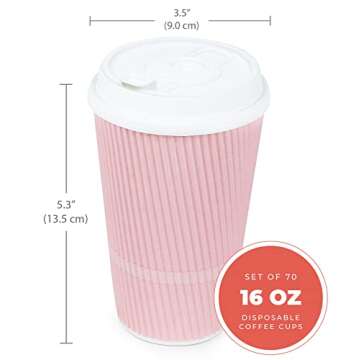 Glowcoast Disposable Coffee Cups With Lids - 16 oz To Go Coffee Cup (70 Pack). Large Travel Cups Hol...