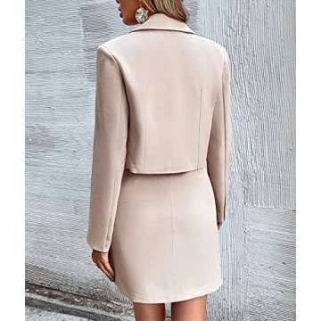 Dellytop Women's Business Casual Blazer Jackets and High Waisted Pencil Mini Skirt Suit Set Two Piece Outfits Khaki