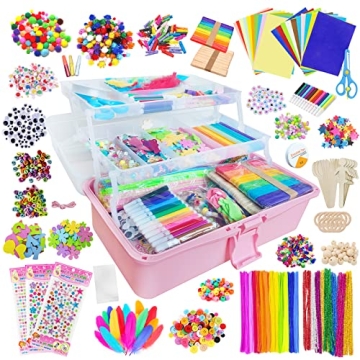Itopstar 3000 Kids Arts and Crafts Supplies for Kids Girls Crafting Supply in 3 Layered Plastic Art ...