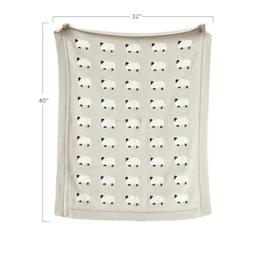 Cozy Creative Co-Op Cotton Knit Sheep Blanket for All