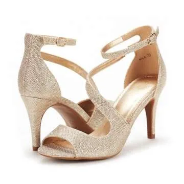 DREAM PAIRS Womens NILE Fashion Stilettos Open Toe Pump Heel Sandal, Gold Glitter - 8.5
