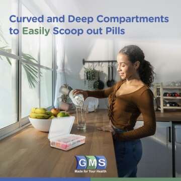 GMS 12 Compartment Vitamin Pill Organizer for Travel & Daily Use