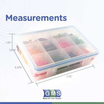 GMS 12 Compartment Vitamin Pill Organizer for Travel & Daily Use