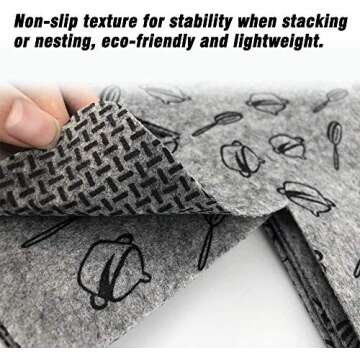 HengLiSam Pot and pan Protectors, Set of 12 and 3 Different Size, Pot dividers pad to Prevent Scratching, Anti-Slip Pans Separator and Protect Surfaces of Cookware Storage (Gray cookware Pattern)