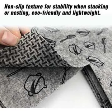 HengLiSam Pot and pan Protectors, Set of 12 and 3 Different Size, Pot dividers pad to Prevent Scratching, Anti-Slip Pans Separator and Protect Surfaces of Cookware Storage (Gray cookware Pattern)