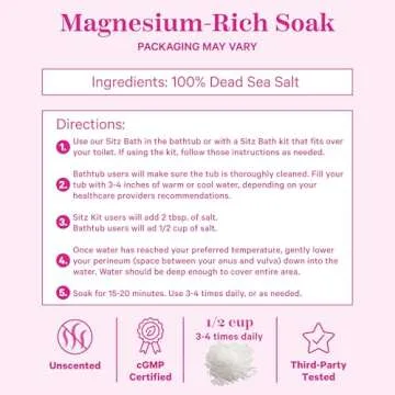 Pink Stork Postpartum Sitz Bath Soak: Dead Sea Salt for Perineal Care & Cleansing, Postpartum Recovery, Labor and Delivery Essentials, Women-Owned, Unscented, 16 oz