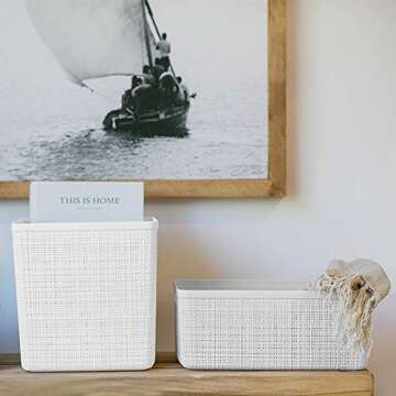 Curver Jute Decorative Plastic Organization and Storage Basket Perfect Bins for Home Office, Closet ...