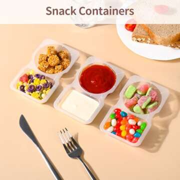 10PCS Double Compartment Condiment Container Reusable Snack Container 2 Condiment Containers With Li...