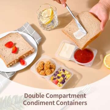 10PCS Double Compartment Condiment Container Reusable Snack Container 2 Condiment Containers With Lids Snack Pack Container Sauce Containers Condiment Containers With Used For Take-out Condiments
