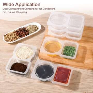 10PCS Double Compartment Condiment Container Reusable Snack Container 2 Condiment Containers With Lids Snack Pack Container Sauce Containers Condiment Containers With Used For Take-out Condiments