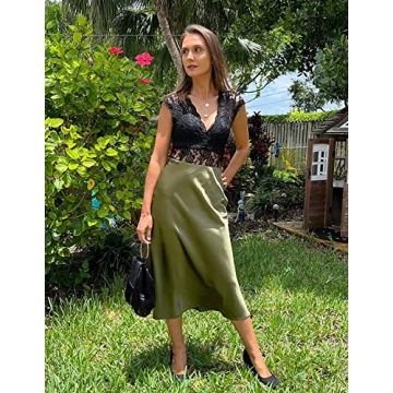 Zeagoo Womens Green Skirt High Waist Satin Skirt Long Work Silk Skirts