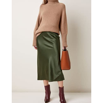 Zeagoo Womens Green Skirt High Waist Satin Skirt Long Work Silk Skirts