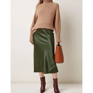 Zeagoo Womens Green Skirt High Waist Satin Skirt Long Work Silk Skirts