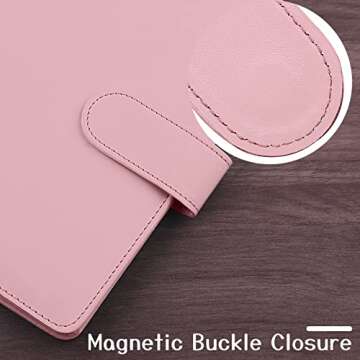 Antner A6 PU Leather Notebook Binder Refillable 6 Ring Budget Binder for A6 Filler Paper, Loose Leaf Personal Planner Binder Cover with Magnetic Buckle, Pink