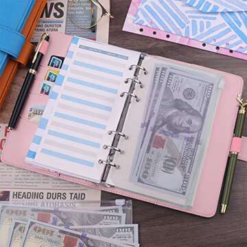 Antner A6 PU Leather Notebook Binder Refillable 6 Ring Budget Binder for A6 Filler Paper, Loose Leaf Personal Planner Binder Cover with Magnetic Buckle, Pink